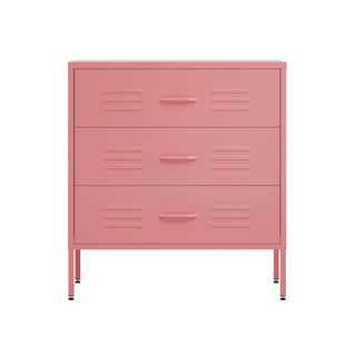 The lambeth three drawer metal storage locker in flamingo pink 