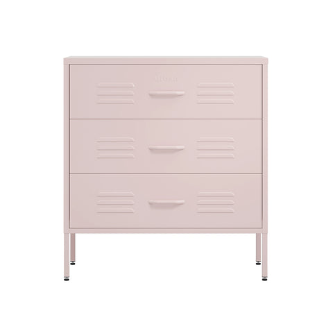 The lambeth three drawer metal locker in light pink