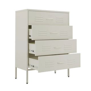 The Harrow metal drawers in vanilla with 4 drawers and 3 of them open