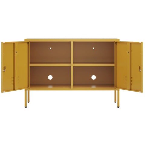 The Oxford metal storage locker in mustard yellow with two doors, both open