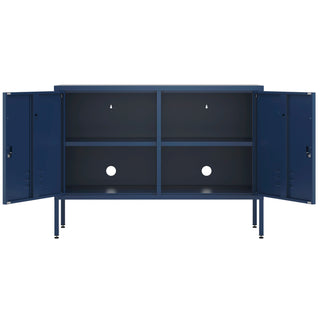 The Oxford metal storage locker in navy blue with two doors, both open