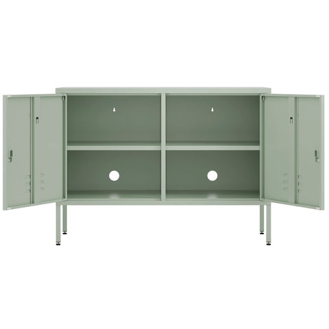 The Oxford metal storage locker in sage green with two doors, both open