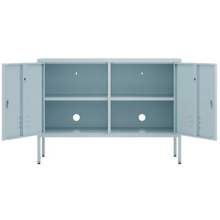 The Oxford metal storage locker in sky blue with two doors, both open