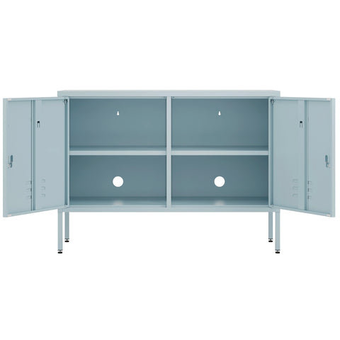 The Oxford metal storage locker in sky blue with two doors, both open