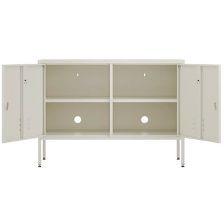 The Oxford metal storage locker in vanilla with two doors, both open