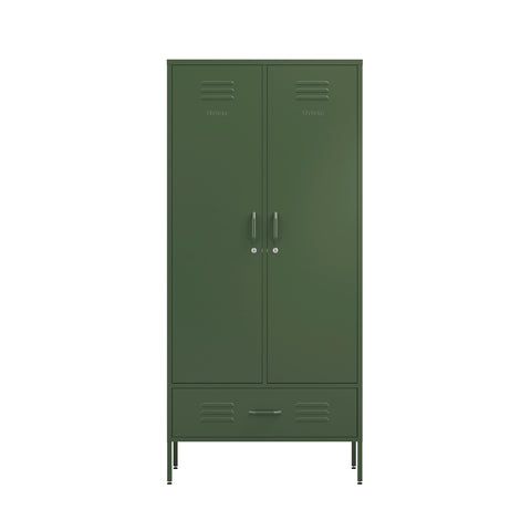 two door, one drawer metal wardrobe locker in forest green 