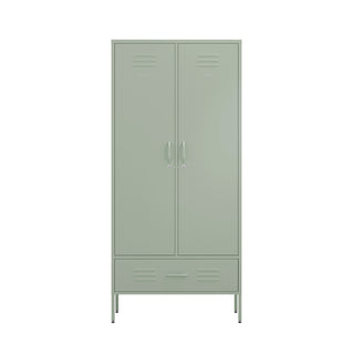 two door, one drawer wardrobe locker in sage green 