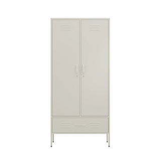 two door metal wardrobe locker with drawer below in vanilla white 